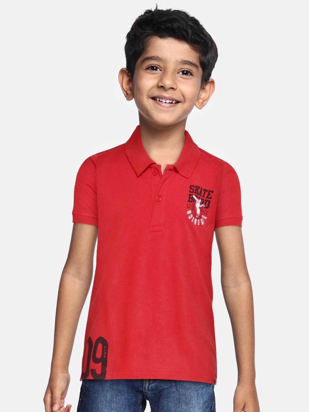 

Provogue Boys Red & Black Typography Print Detail Polo Collar Pure Cotton T-shirt
