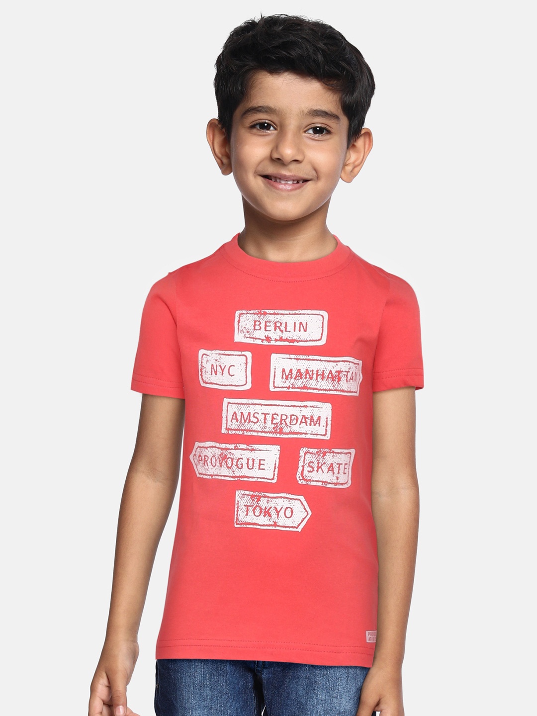 

Provogue Boys Pink & White Typography Print Pure Cotton T-shirt
