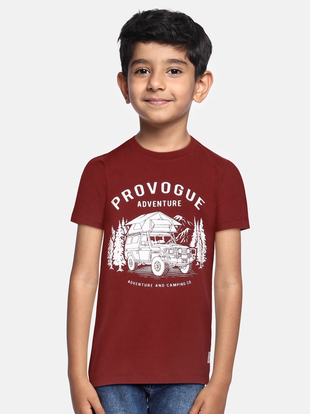 

Provogue Boys Maroon & White Brand Logo Printed Pure Cotton T-shirt