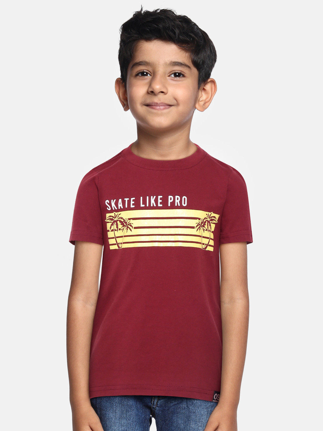 

Provogue Boys Maroon & Yellow Typography Printed Pure Cotton T-shirt