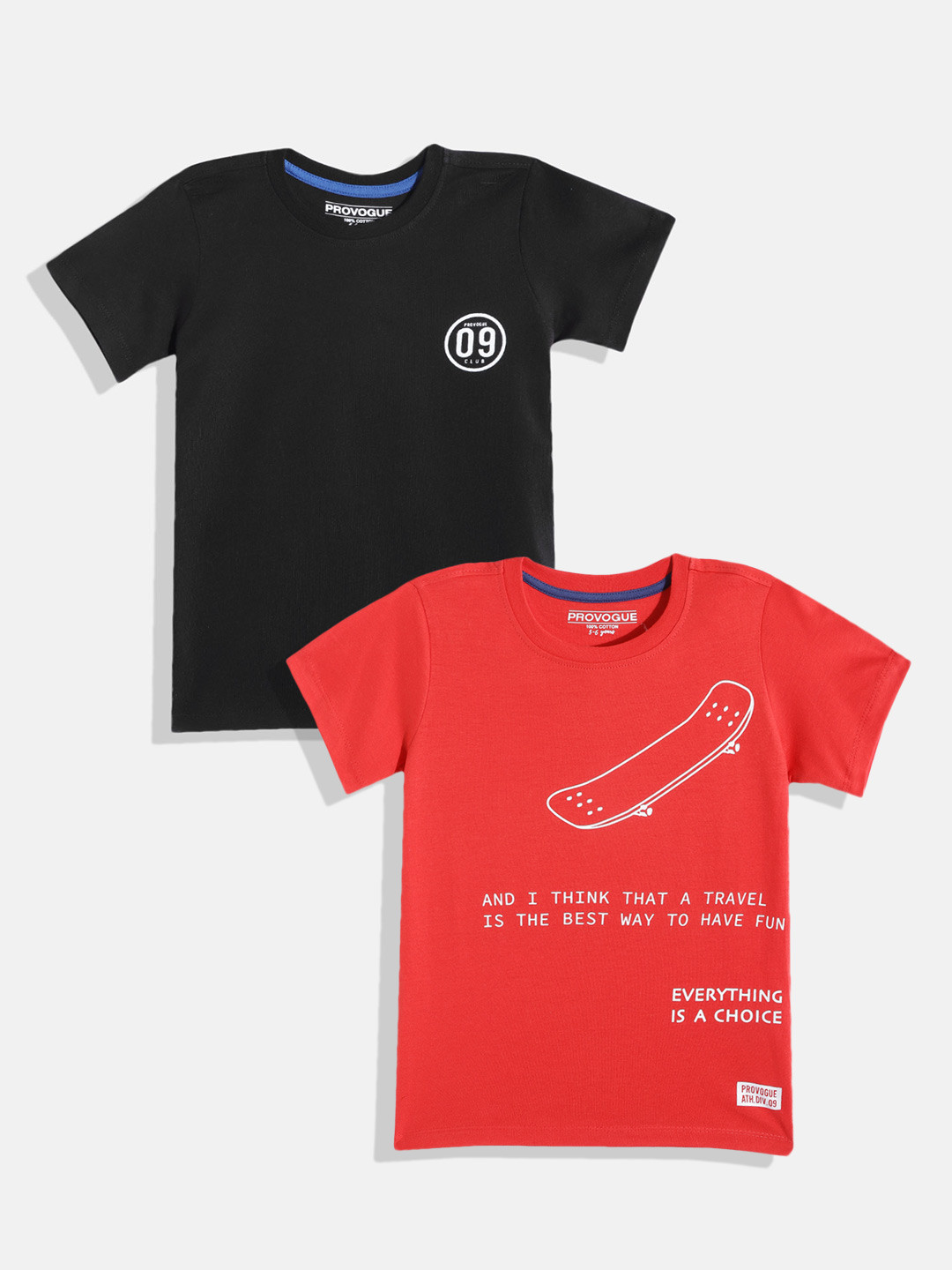 

Provogue Boys Pack of 2 Pure Cotton T-shirts, Black