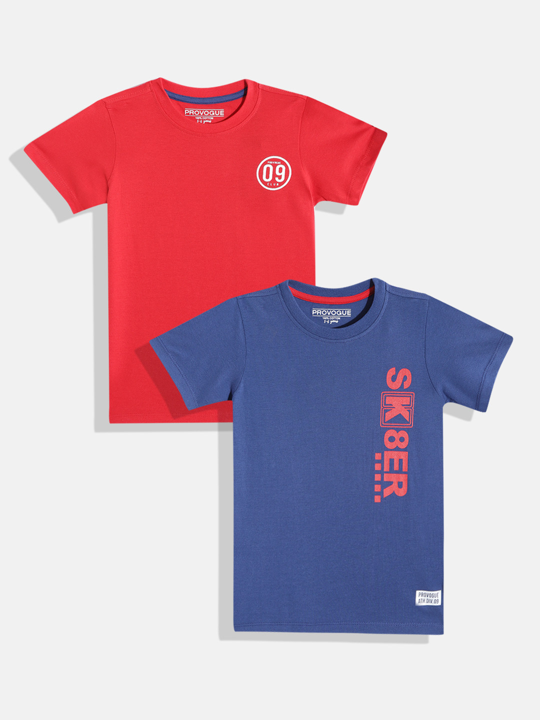 

Provogue Boys Pack of 2 Pure Cotton T-shirts, Red