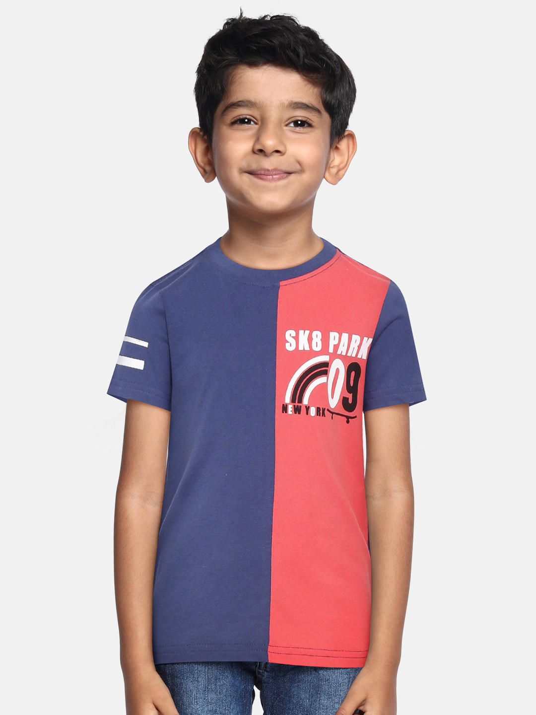 

Provogue Boys Navy Blue & Pink Colourblocked Pure Cotton T-shirt