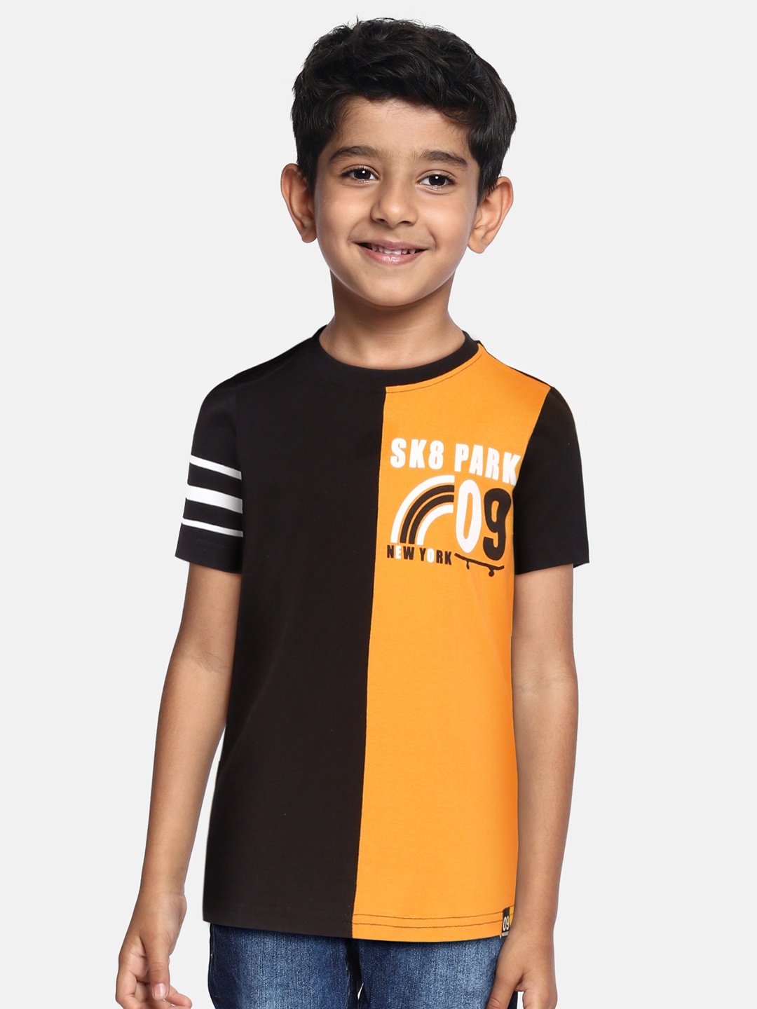 

Provogue Boys Black & Yellow Typography Print Pure Cotton T-shirt