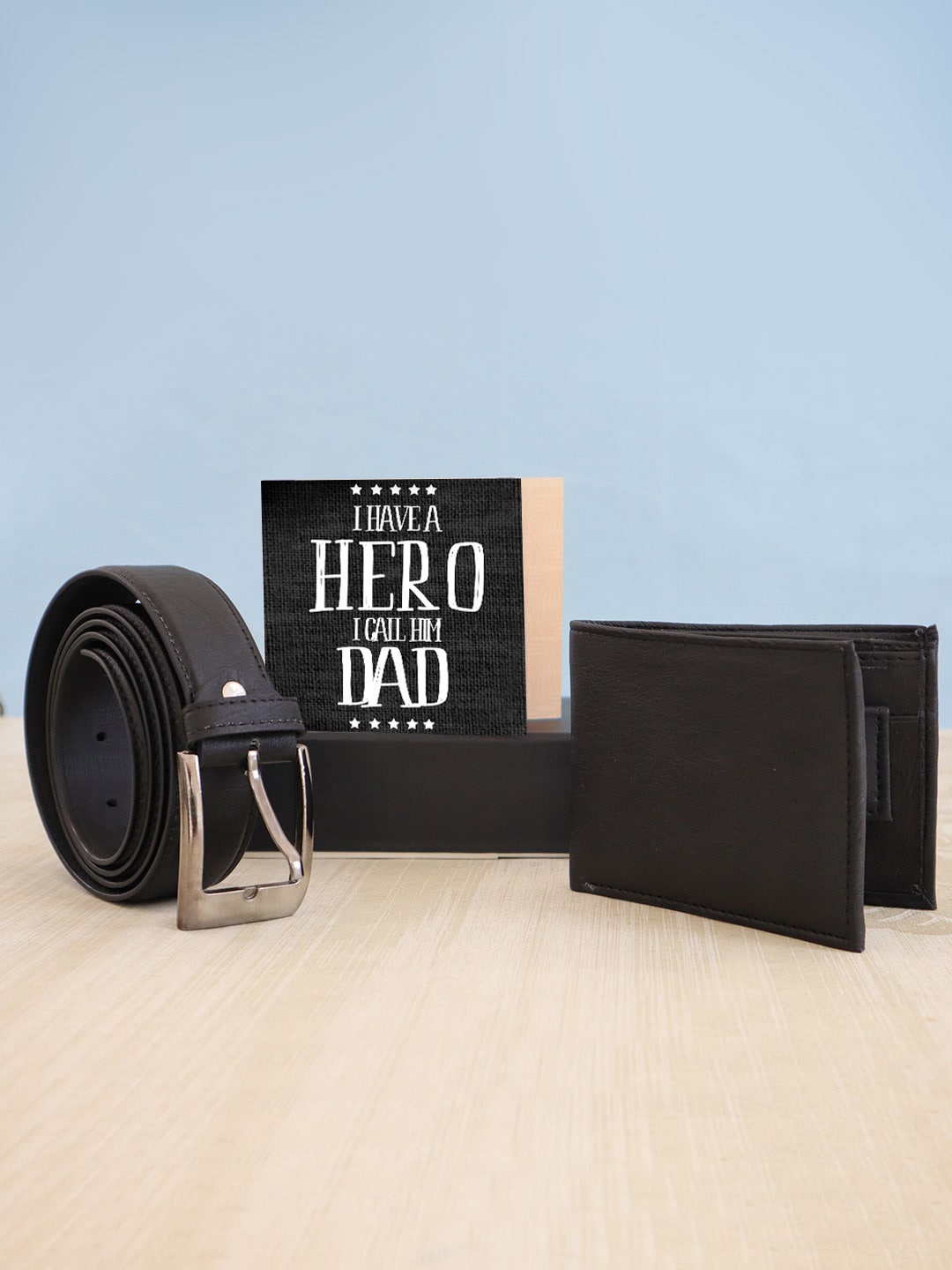 

TIED RIBBONS Black Solid Leather Wallet and Belt with Card Hamper Gift Sets, Multi