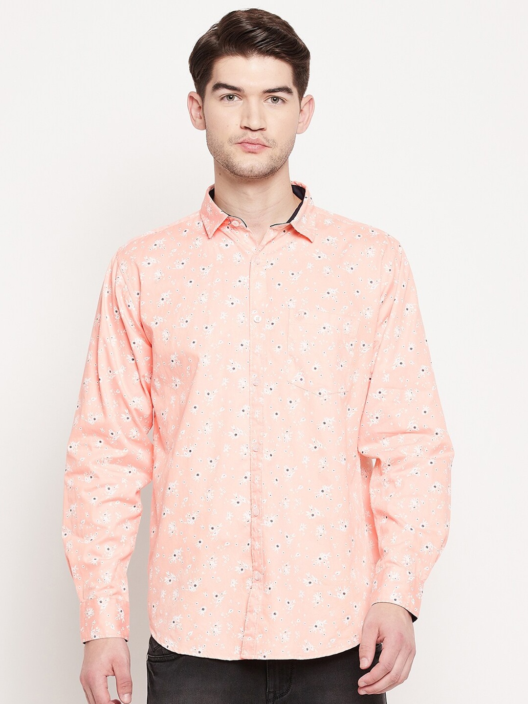 

Duke Men Orange Slim Fit Printed Casual Shirt