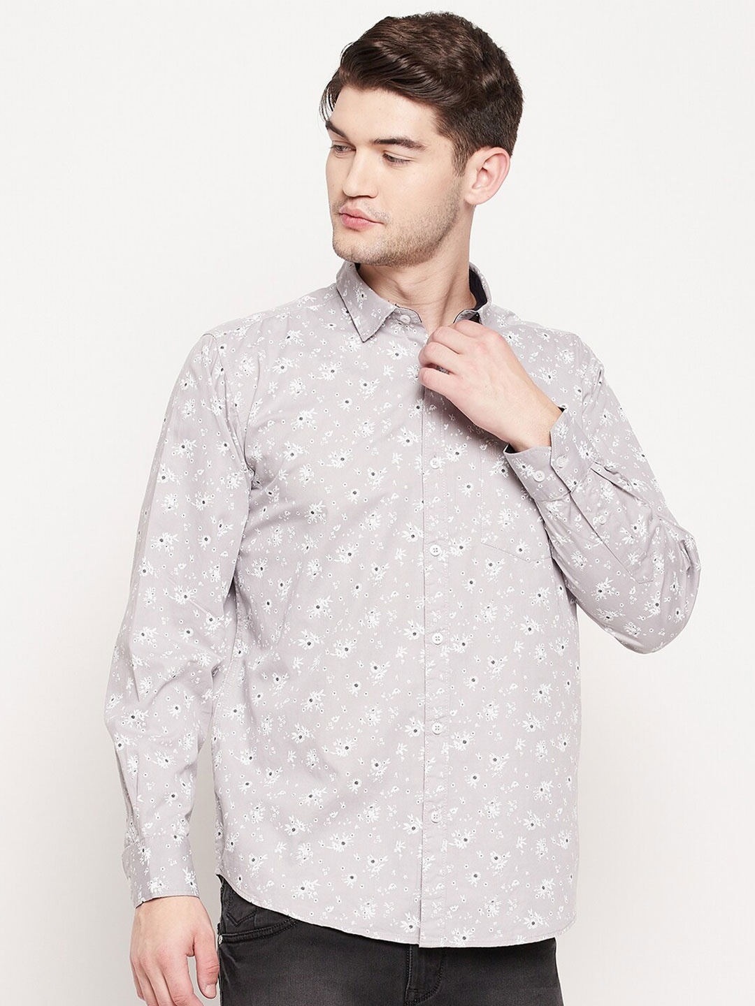 

Duke Men Grey Slim Fit Floral Printed Casual Shirt