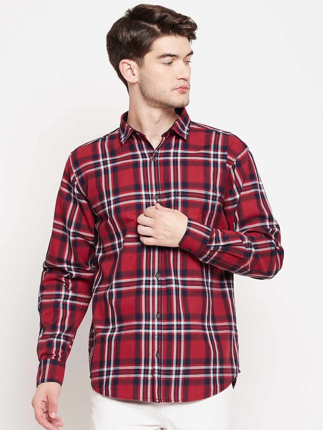 

Duke Men Red Slim Fit Tartan Checks Checked Casual Shirt