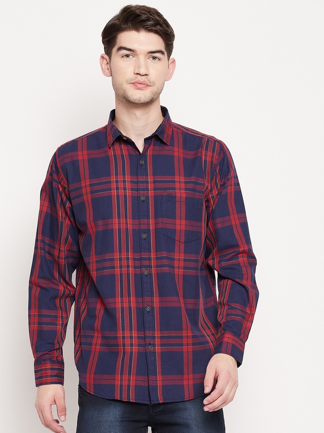 

Duke Men Red Slim Fit Tartan Checks Checked Casual Shirt