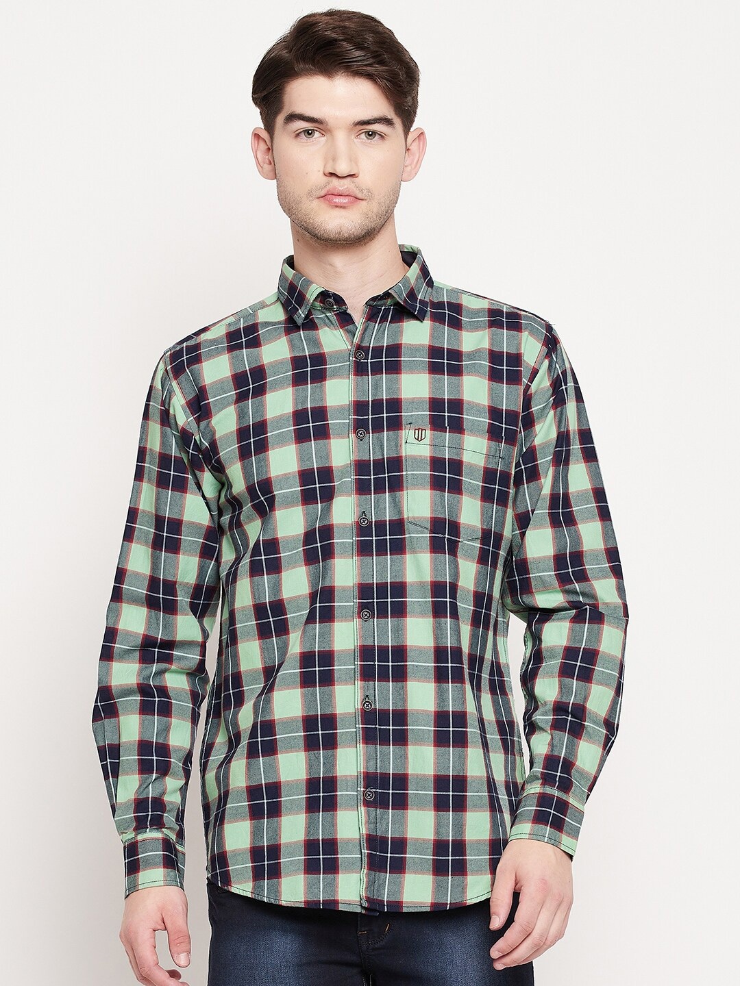 

Duke Men Green Slim Fit Tartan Checks Checked Casual Shirt