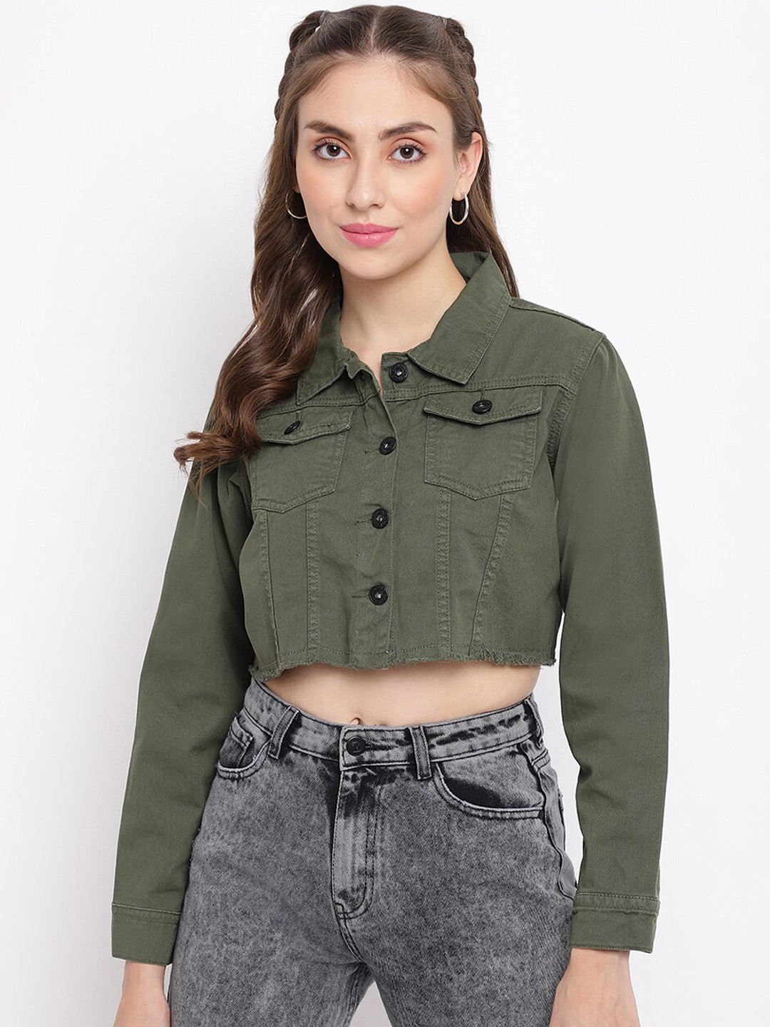 

Belliskey Women Olive Green Denim Jacket
