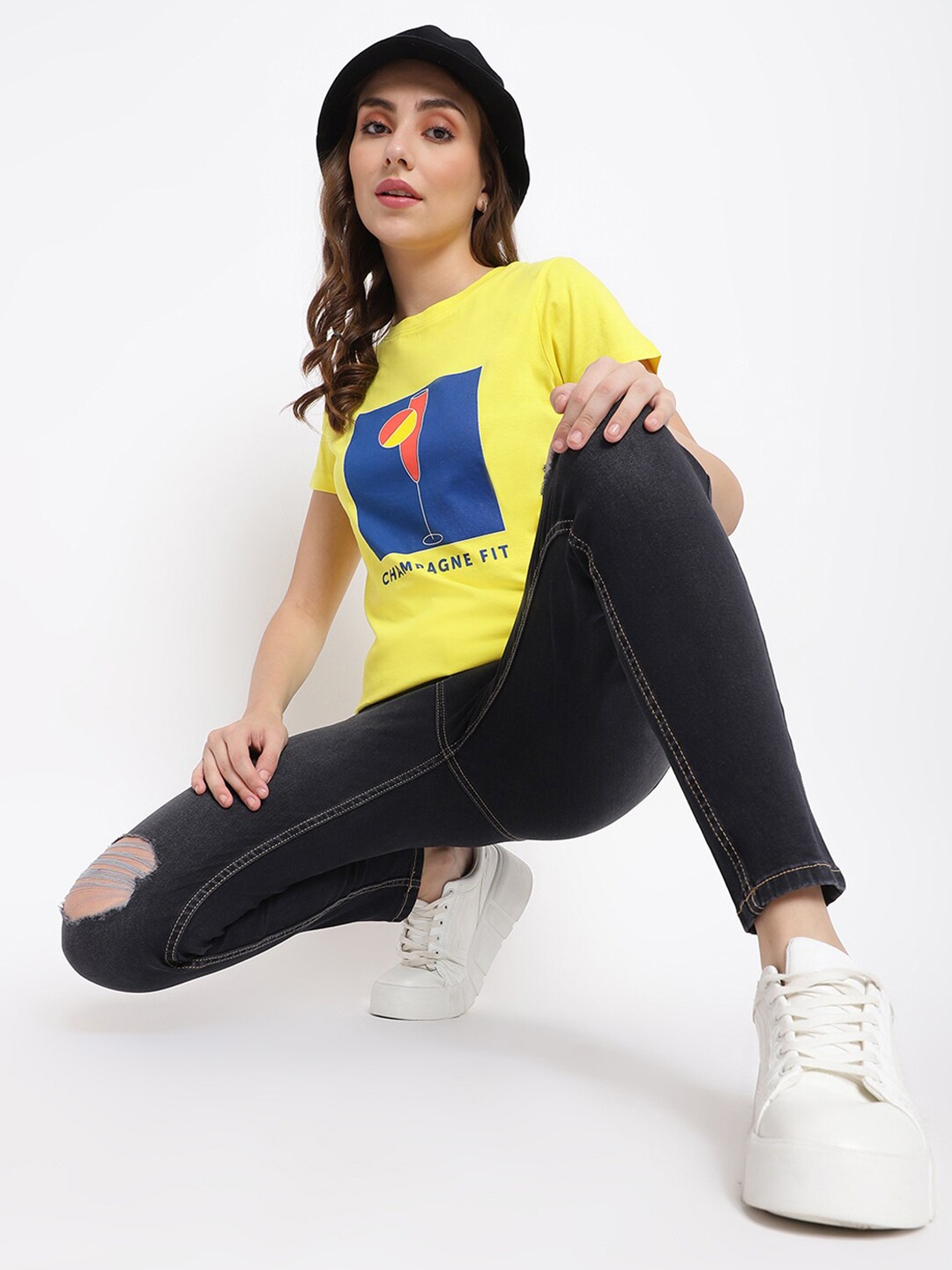 

Belliskey Women Yellow Printed T-shirt