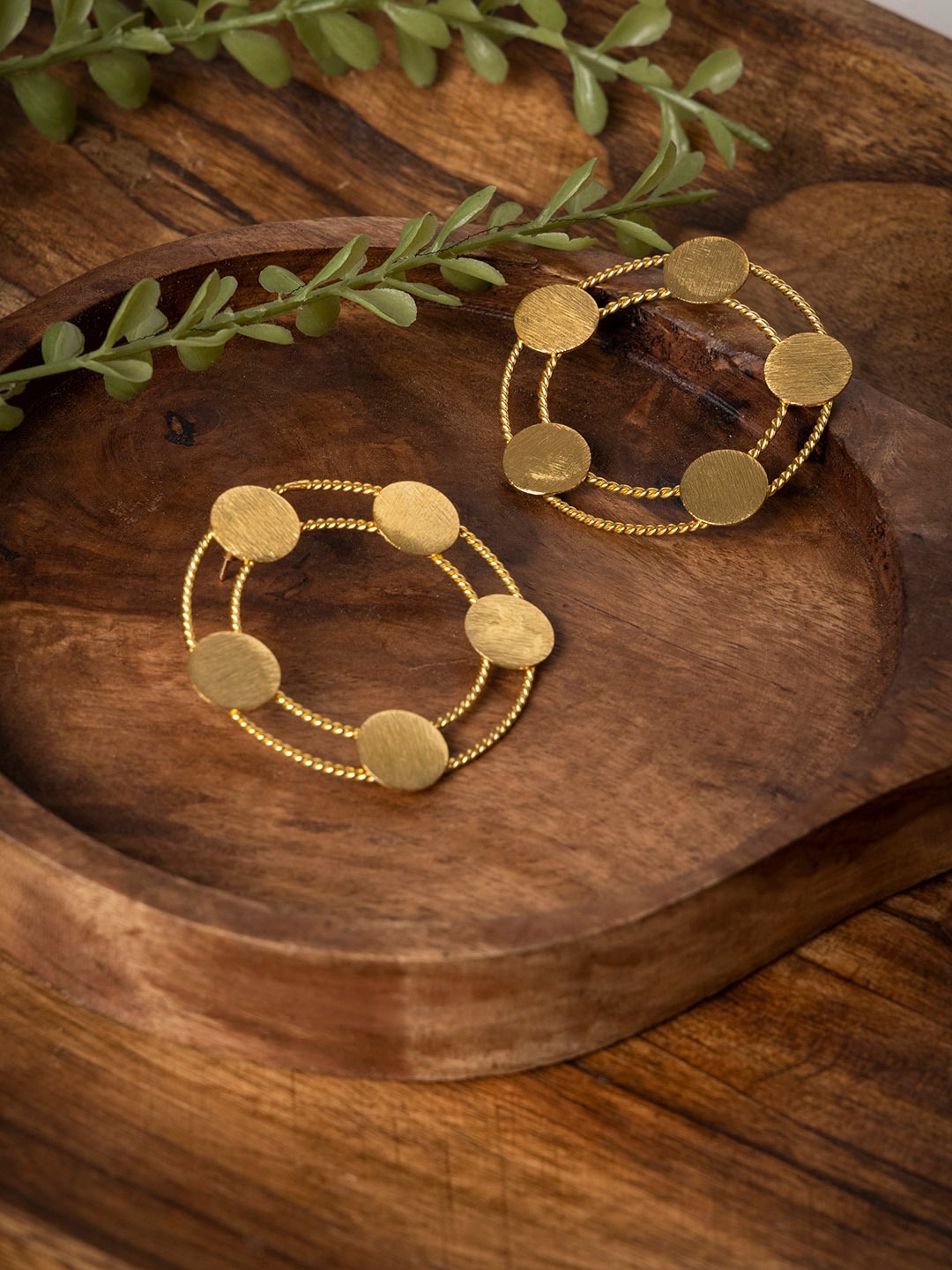 

INDYA Gold-Plated & Textured Twisted Coin Stud Earrings