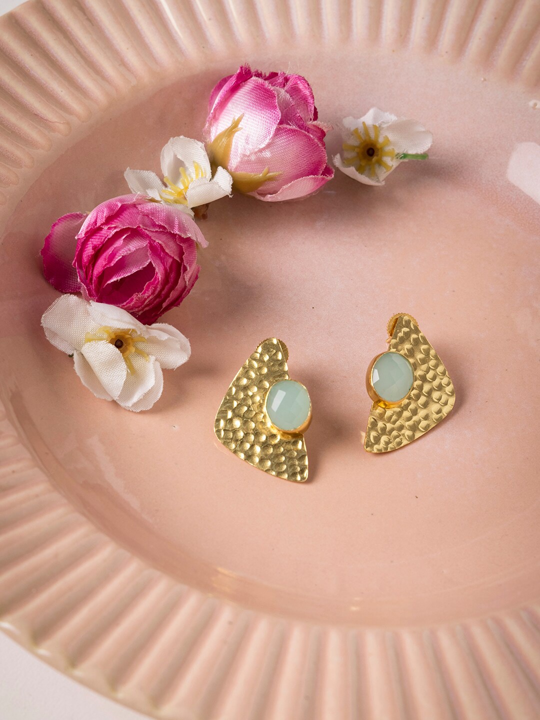 

INDYA Gold-Plated Green Stone Studded Handcrafted Earrings
