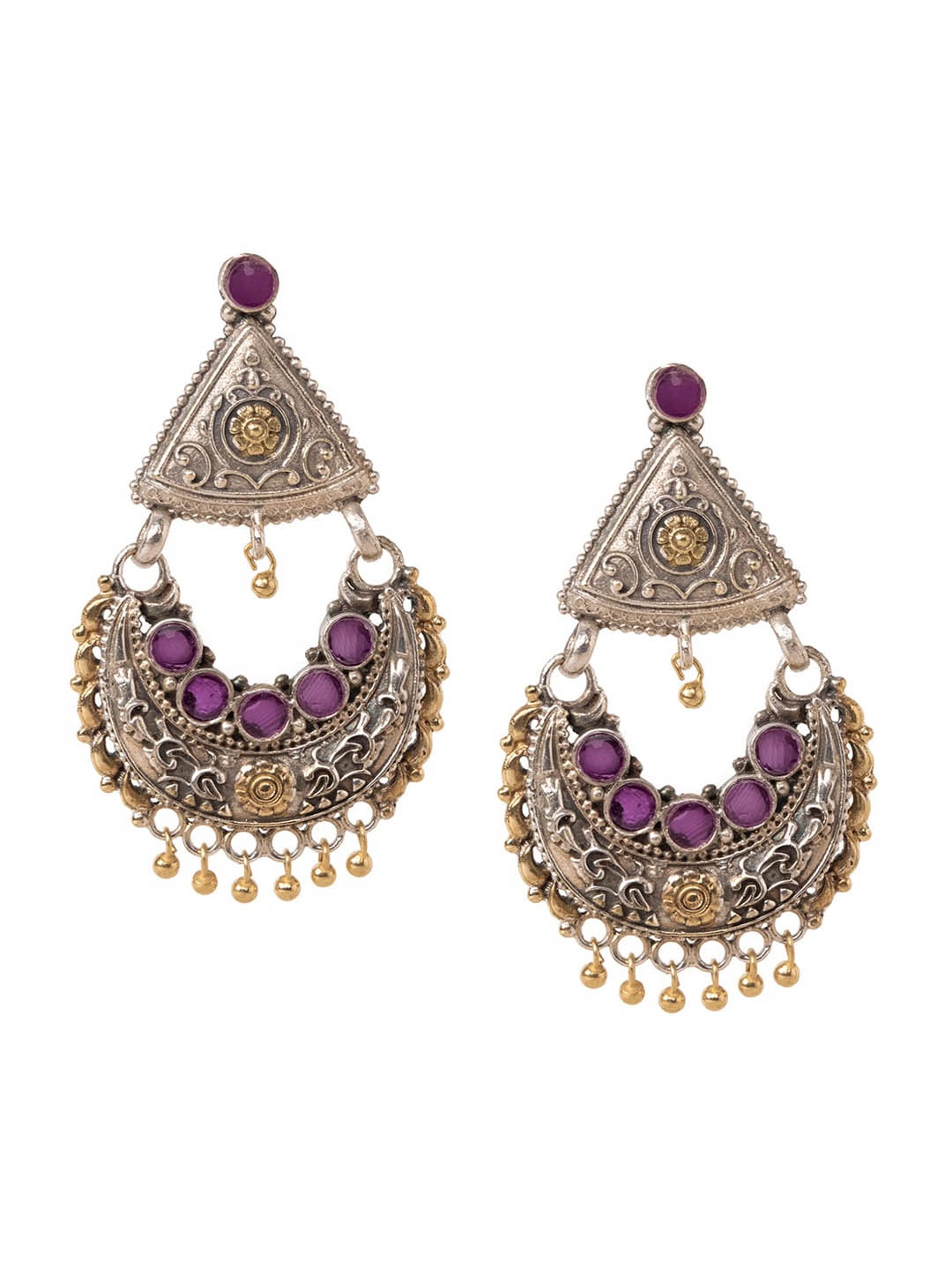 

INDYA Pink Stone-Studded Multi Shape Dangler Earrings