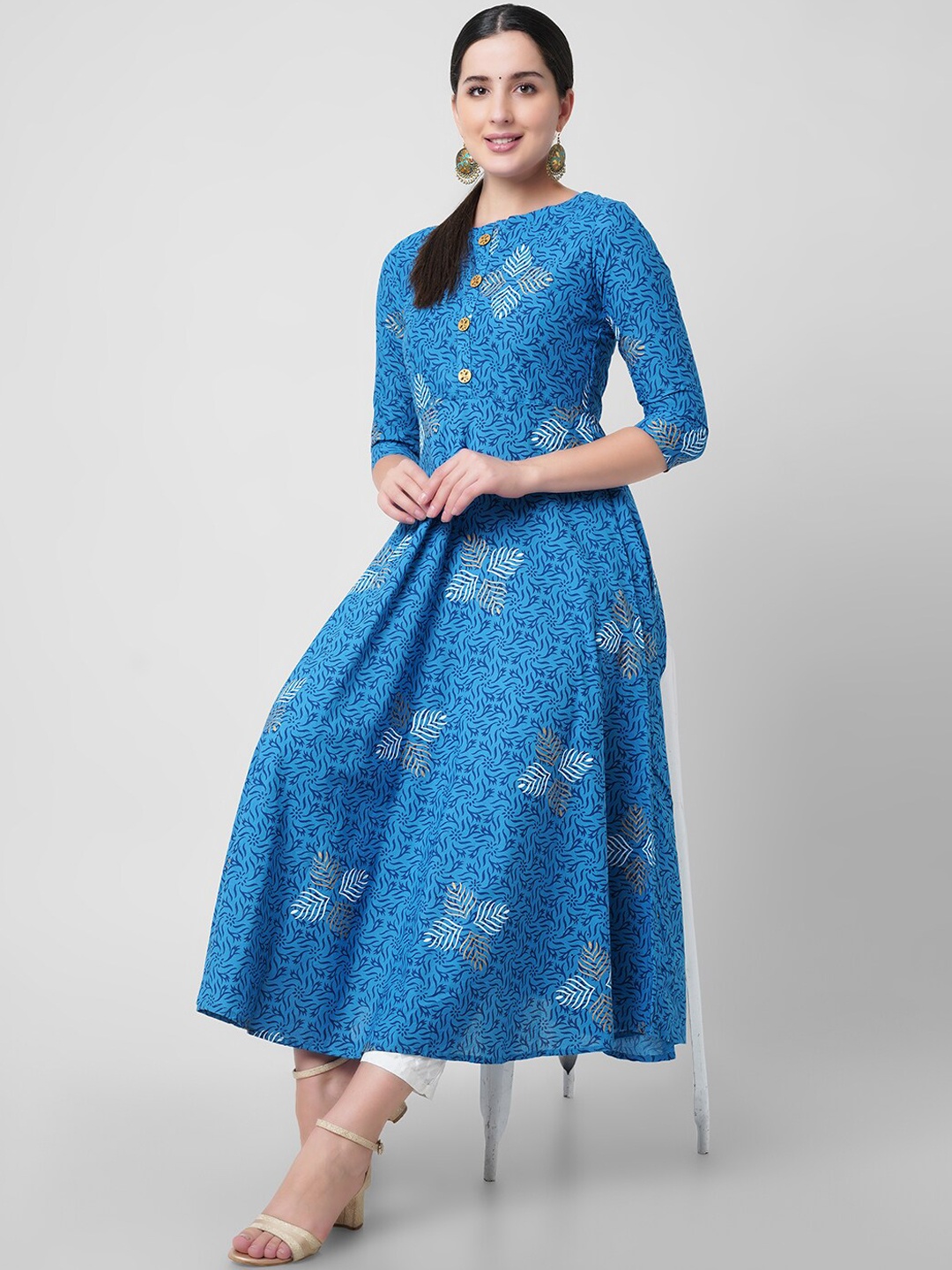 

KALINI Women Blue Ethnic Motifs Printed Handloom Kurta