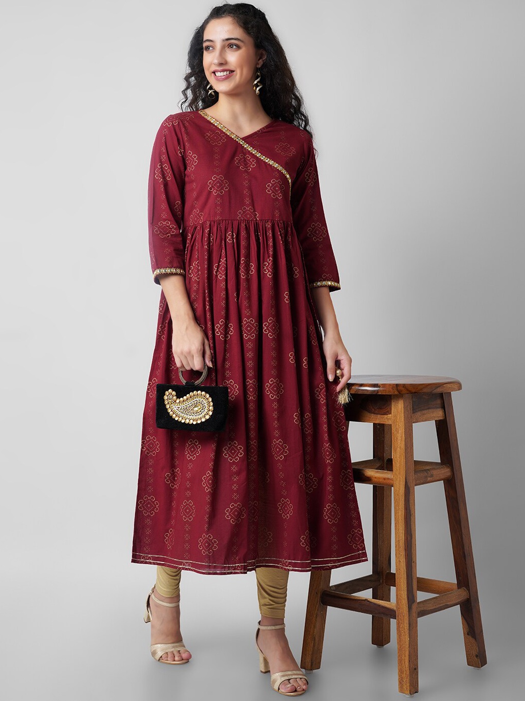 

KALINI Women Maroon Ethnic Motifs Angrakha Anarkali Kurta