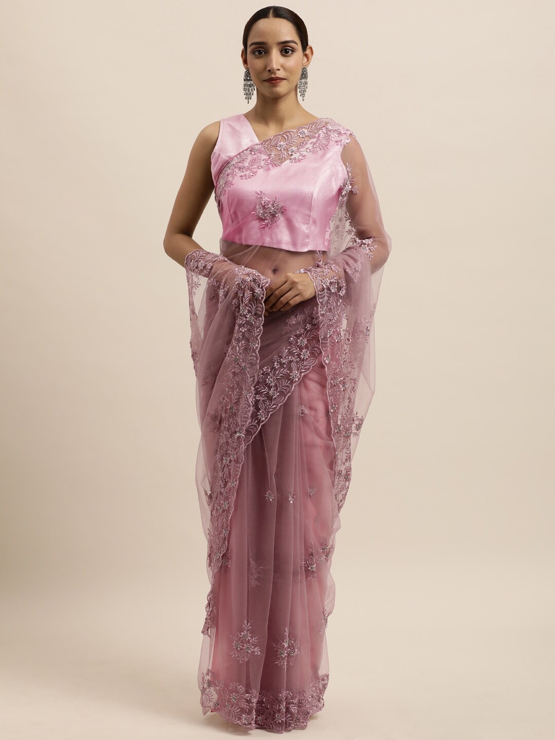 

kasee Black Embroidered Net Saree