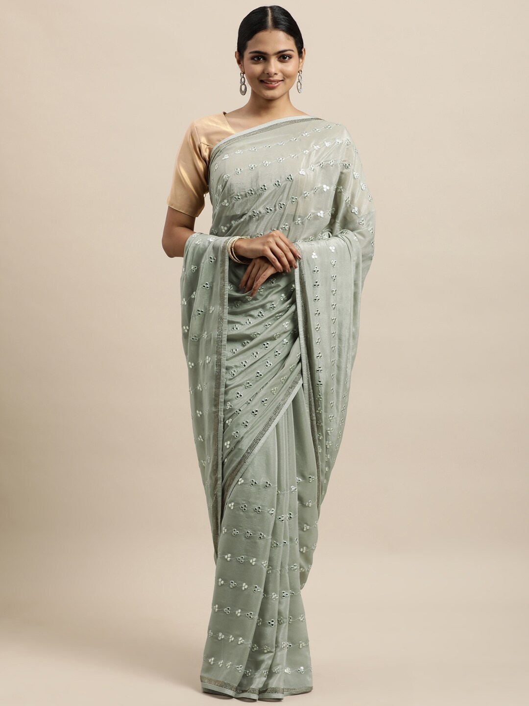 

kasee Grey Floral Embroidered Satin Saree