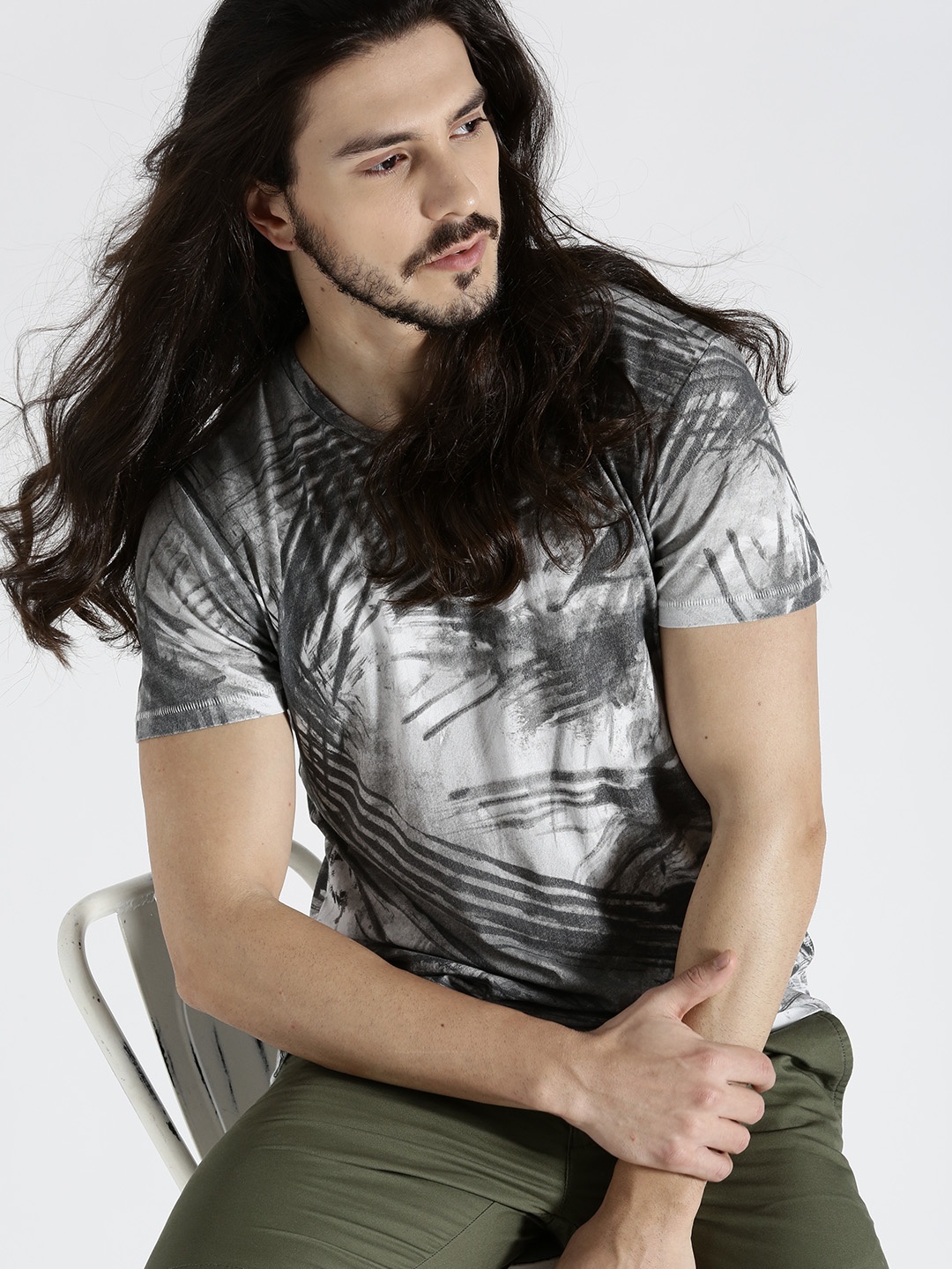 

s.Oliver Men Charcoal Grey Printed Round Neck Pure Cotton T-shirt