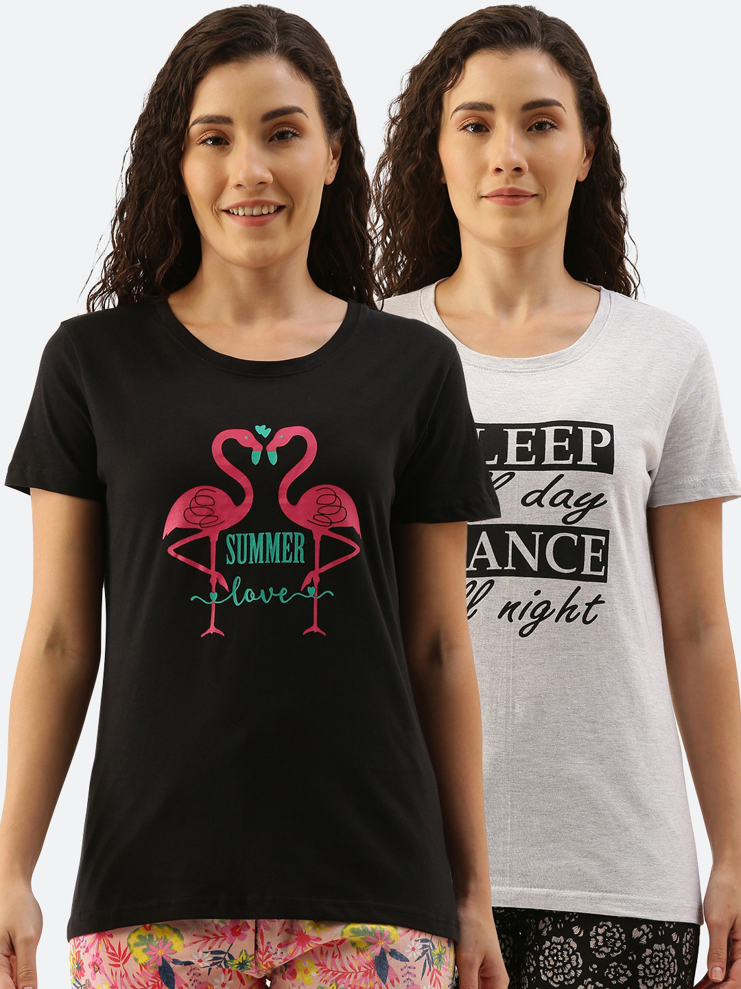 

Kryptic Women Pack Of 2 Typography Printed Pure Cotton Lounge T-Shirts, Black