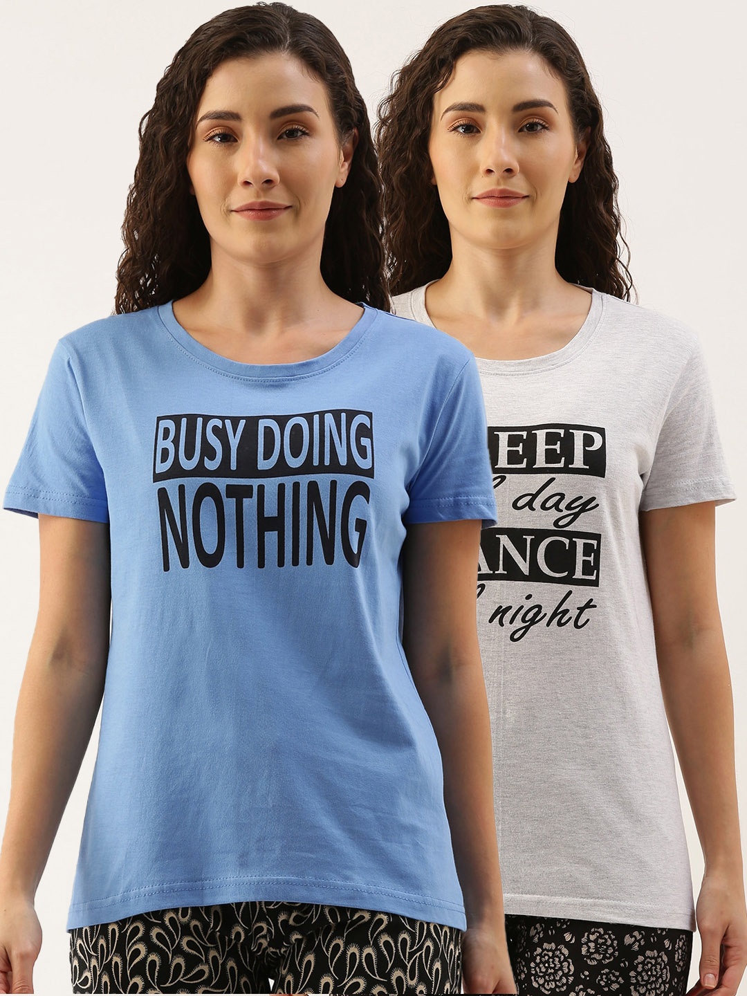 

Kryptic Women Pack Of 2 Printed Pure Cotton Lounge T-Shirts, Blue