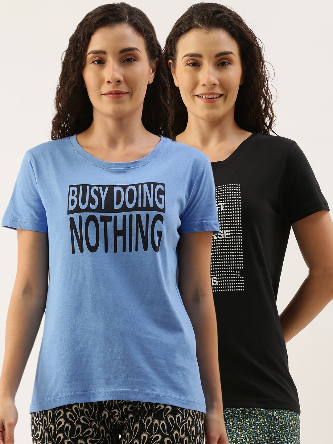 

Kryptic Women Pack Of 2 Printed Pure Cotton Lounge T-Shirts, Blue