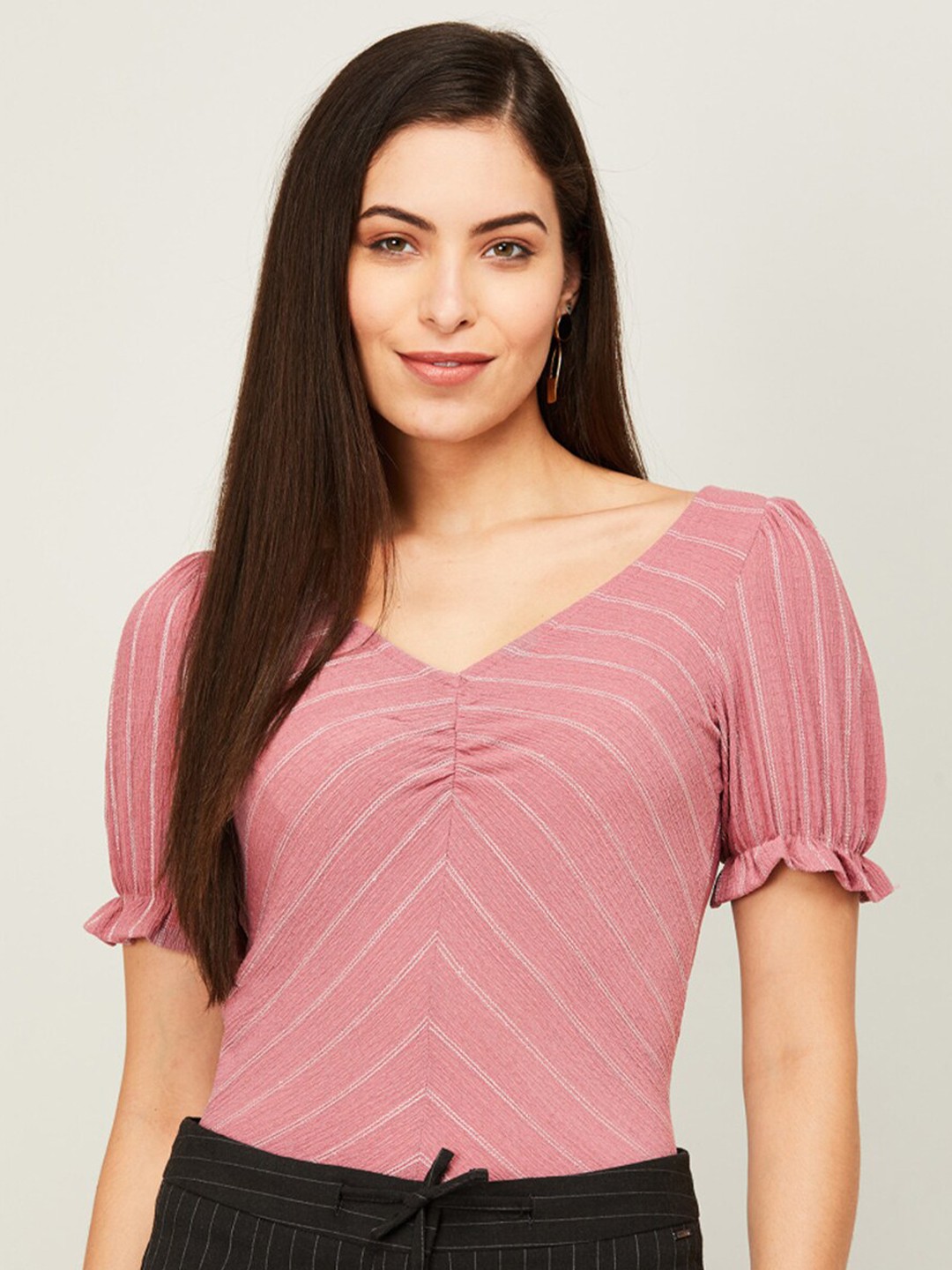 

CODE by Lifestyle Pink & parrot pink Striped Top