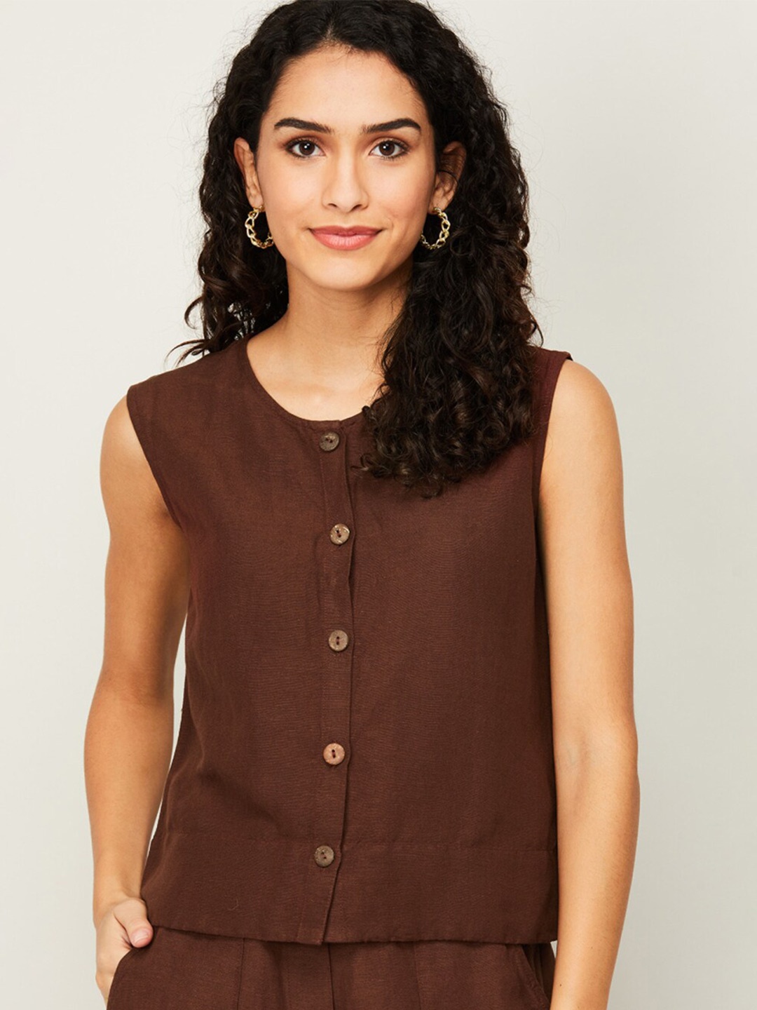 

CODE by Lifestyle Brown Solid Rayon Top