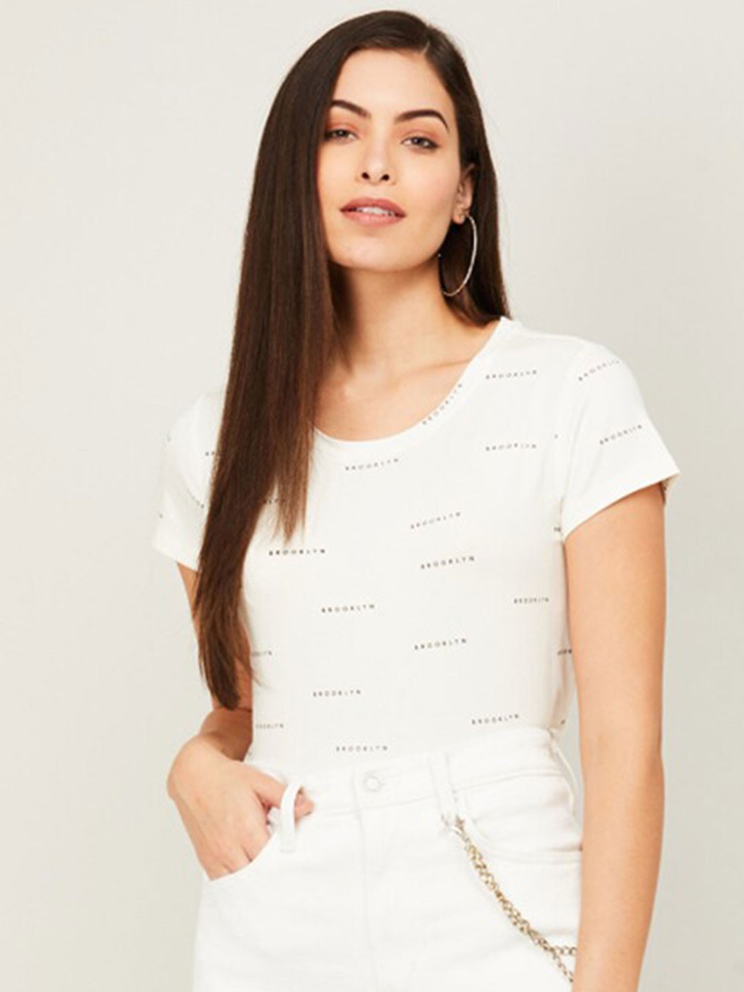 

Fame Forever by Lifestyle Beige pure cotton Print Top