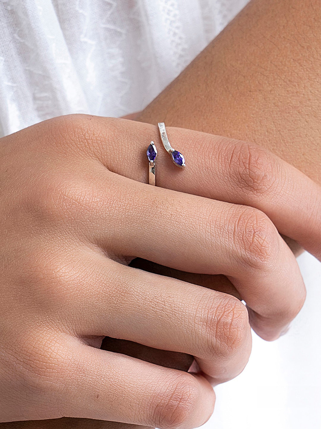 

March by FableStreet Silver-Plated 925 Sterling Silver Dual Amethyst Ring