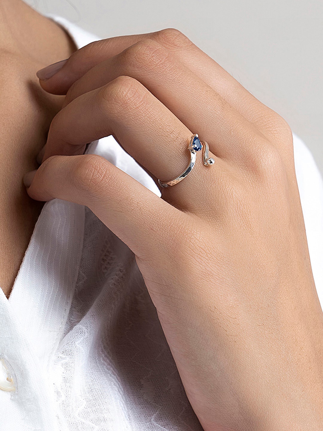 

March by FableStreet Silver-Plated 925 Sterling Silver Blue Zircon Ring