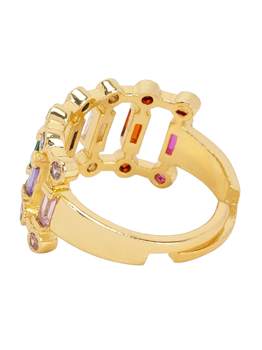 

Mikoto by FableStreet Gold -Plated Multi-Colored Studded Finger Ring
