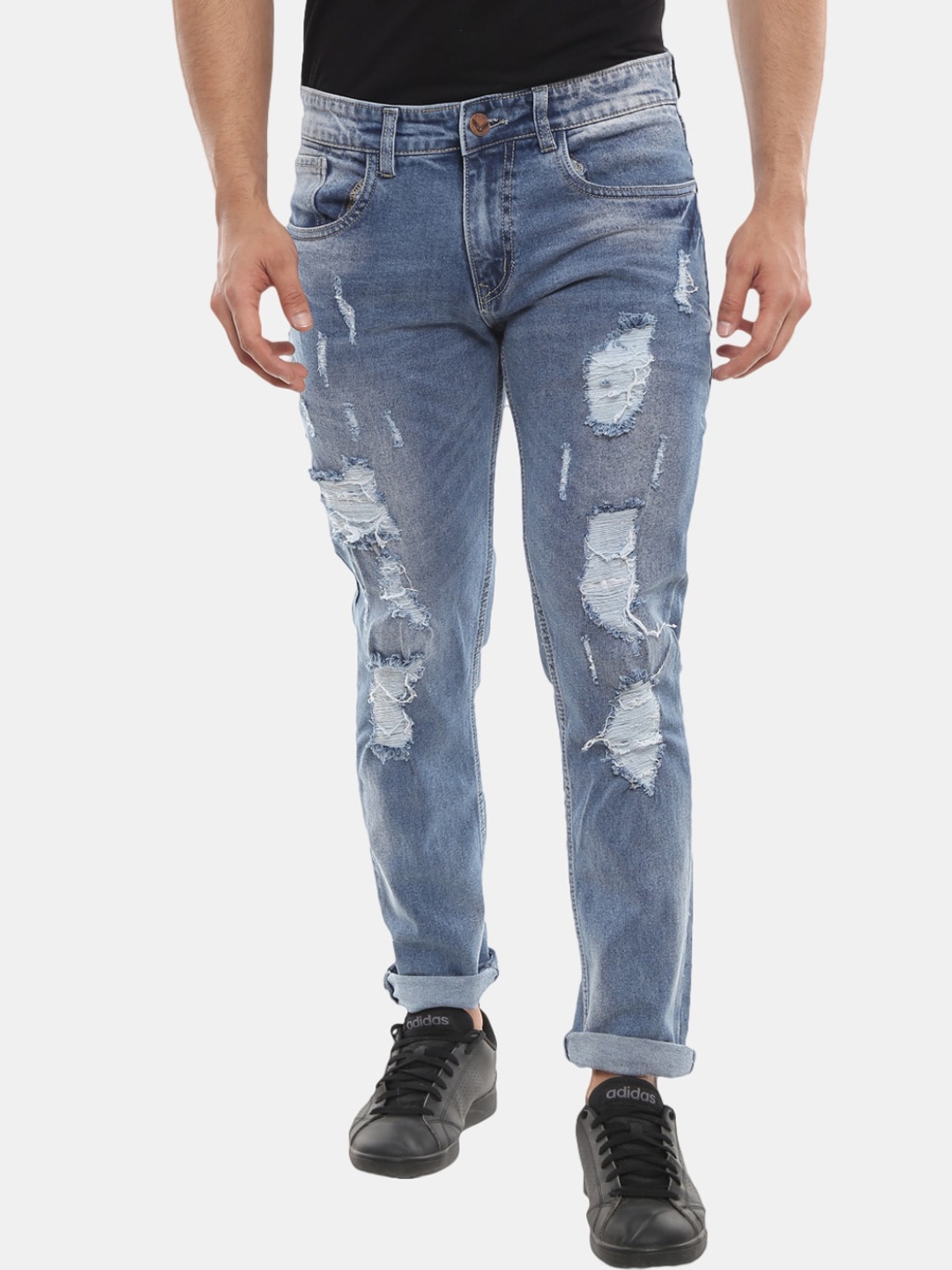 

V-Mart Men Blue Classic Highly Distressed Heavy Fade Jeans