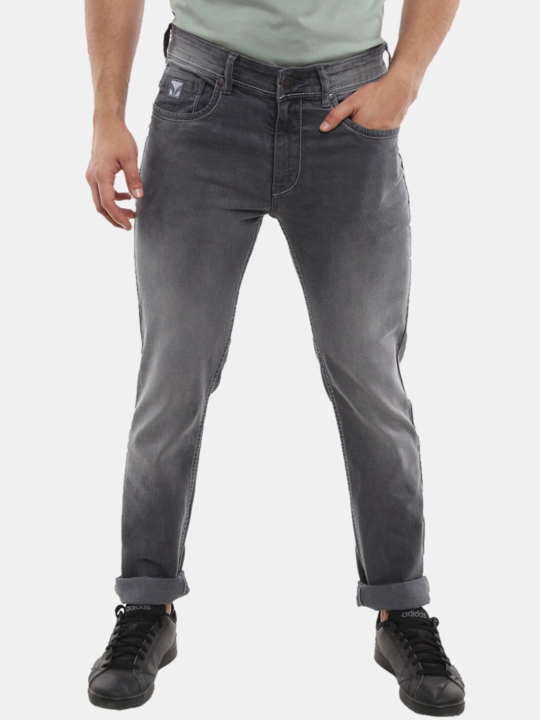 

V-Mart Men Grey Classic Slim Fit Low Distress Light Fade Jeans