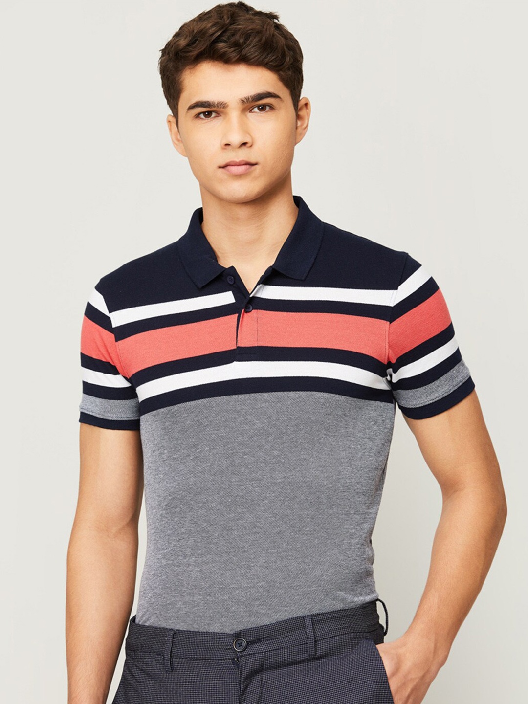 

Fame Forever by Lifestyle Men Blue Striped Polo Collar T-shirt