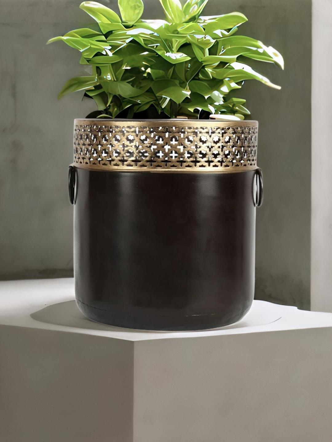 

Athome by Nilkamal Black Round Straight Jali Planter