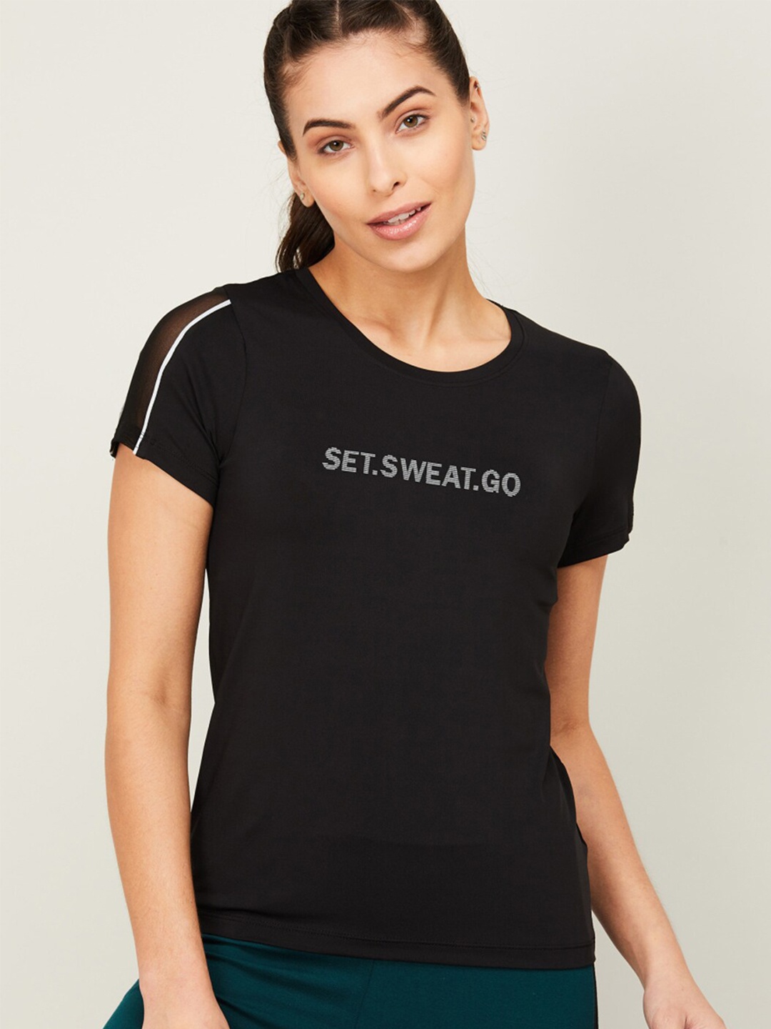 

Kappa Women Black Typography Extended Sleeves Training or Gym T-shirt