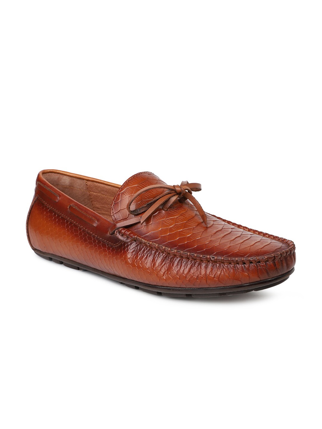 

ATESBER by Inc.5 Men Brown Textured Leather Driving Shoes