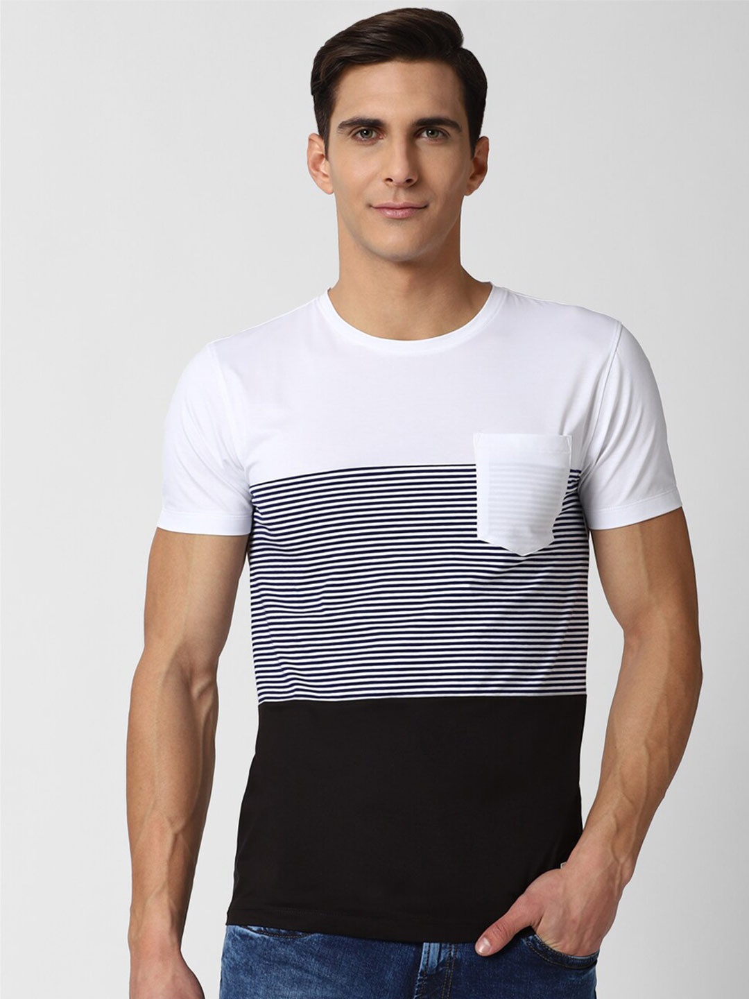 

Peter England Casuals Men Multicoloured Colourblocked Slim Fit T-shirt, Multi