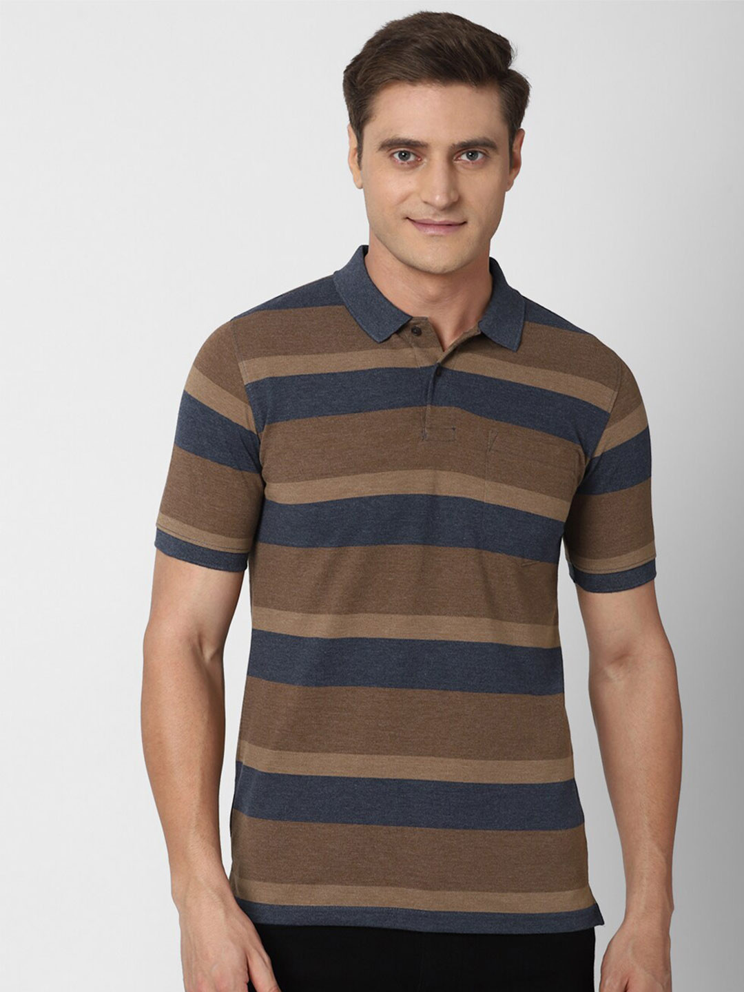 

Peter England Casuals Men Brown Striped Polo Collar T-shirt