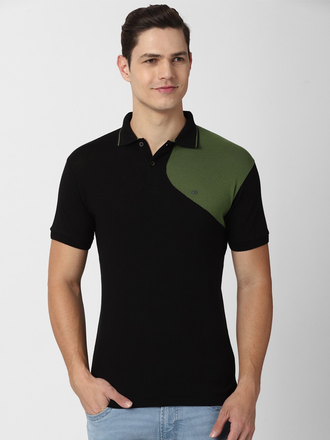 

Peter England Casuals Men Black Polo Collar Slim Fit T-shirt