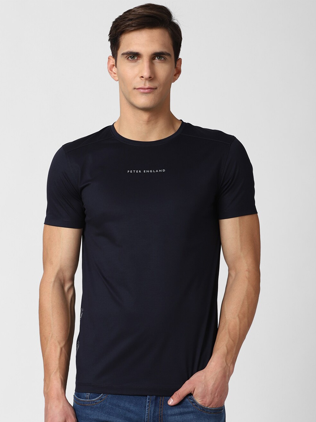 

Peter England Casuals Men Navy Blue & dark Slim Fit T-shirt