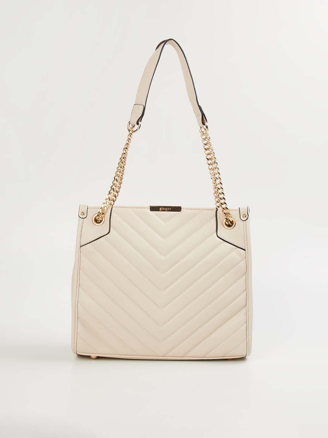 

Ginger by Lifestyle Beige Textured Structured Shoulder Bag with Quilted