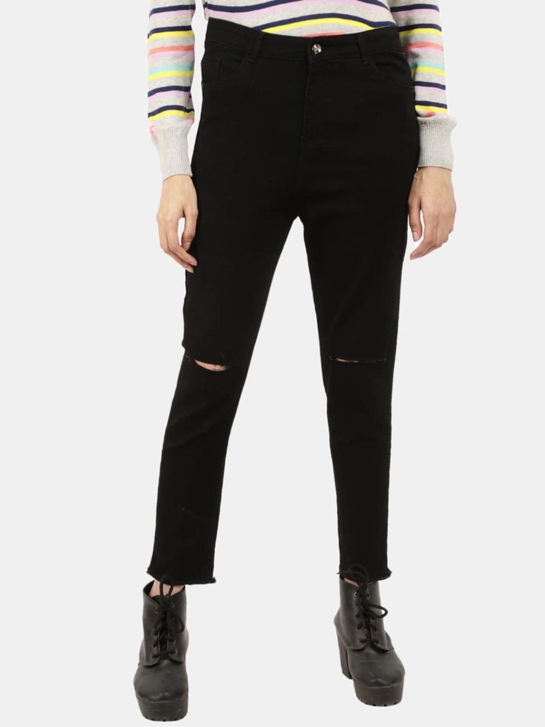 

V-Mart Women Black Classic Cotton Polyester Knitted Denim High Waist Jeans