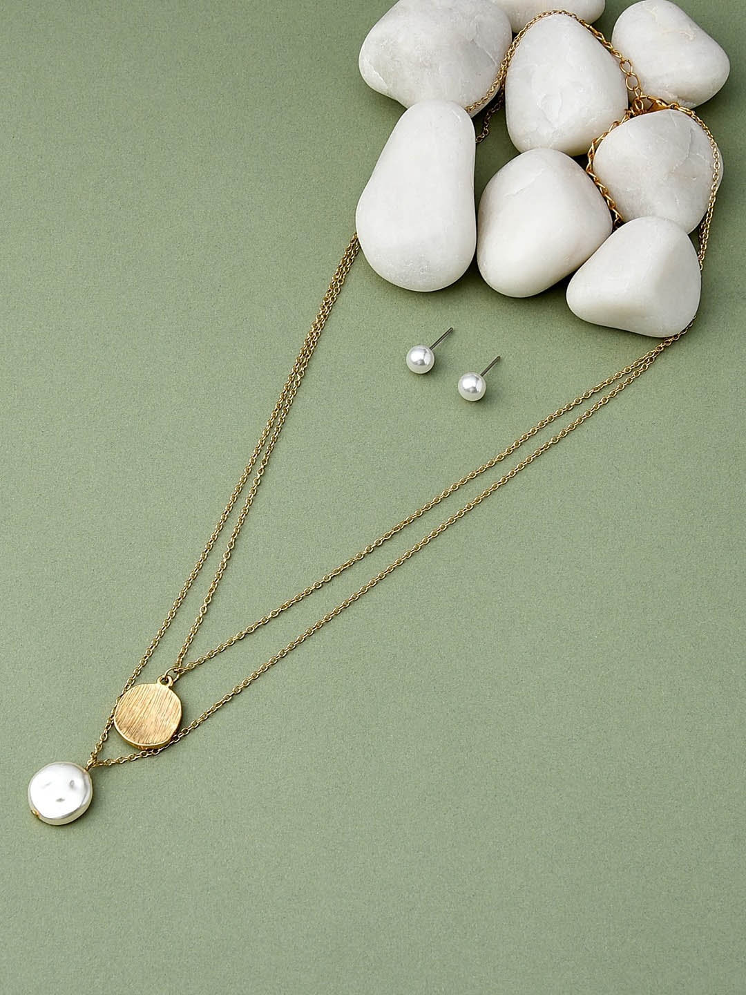 

AMI Gold-Plated & White Contemporary Layered Jewellery Set