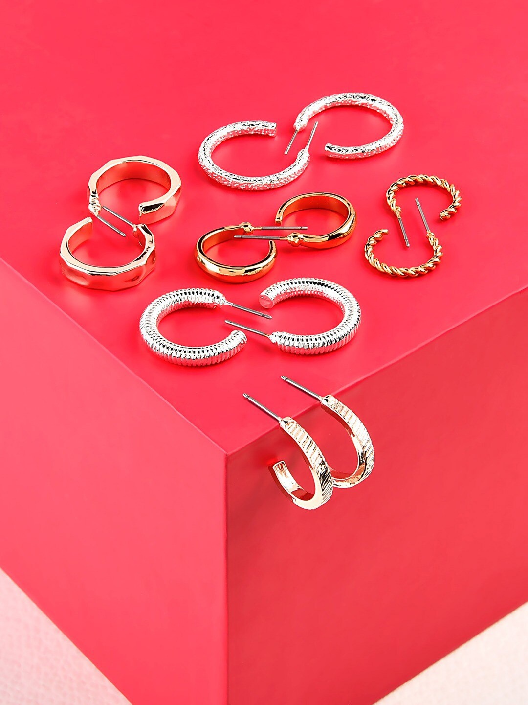 

AMI Set Of 6 Rose Gold, Silver & Gold Tone Semi-Hoop Earrings