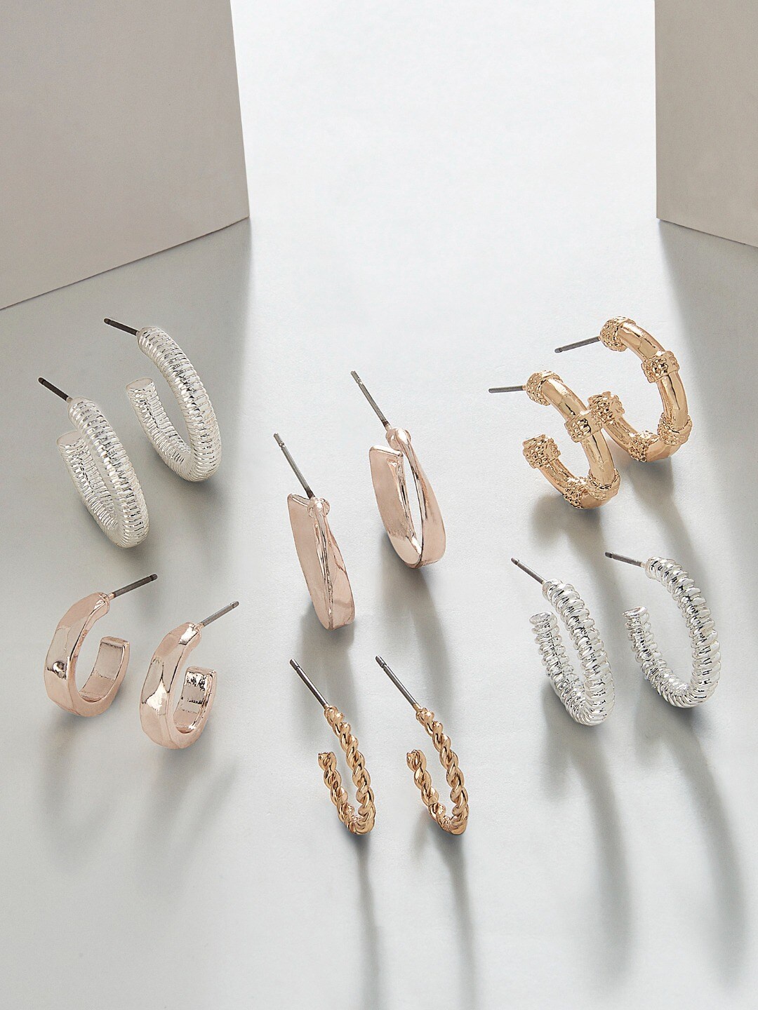 

AMI Set Of 6 Rose Gold, Silver & Gold Tone Semi-Hoop Earrings