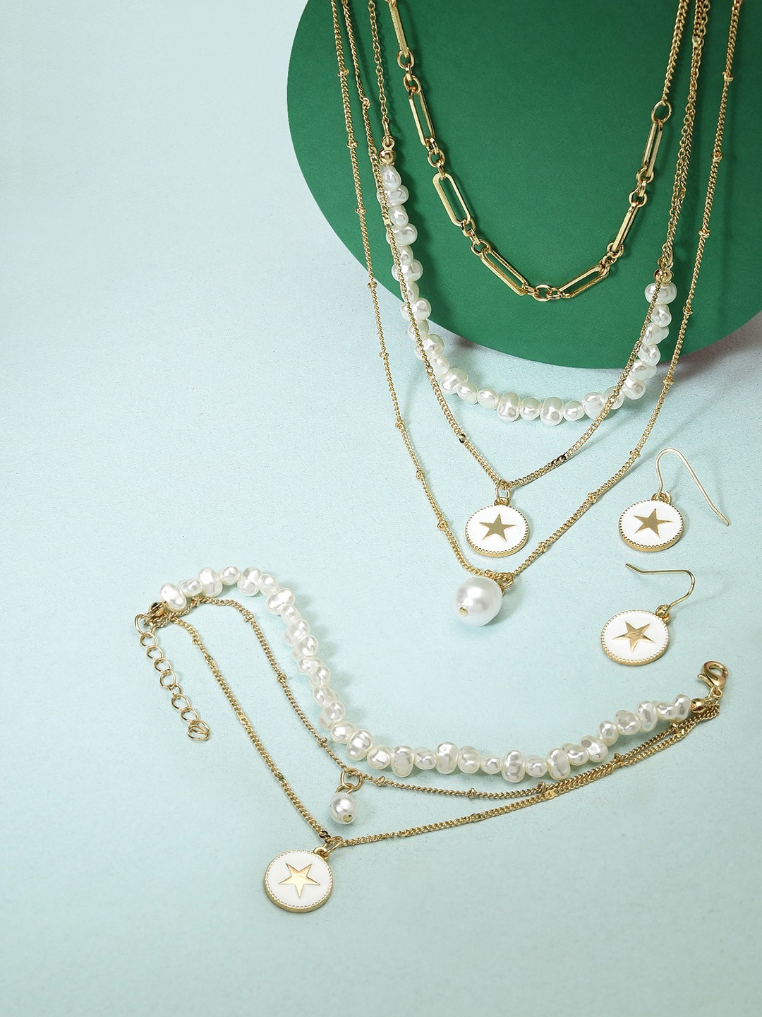 

AMI Gold-Plated White Pearl Beaded Multistrand Jewellery Set