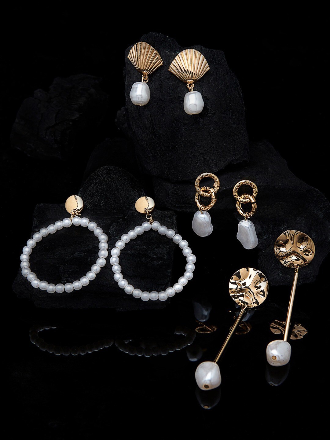 

AMI Set Of 4 Gold Tone Contemporary Pearls Drop & Dangle Earrings